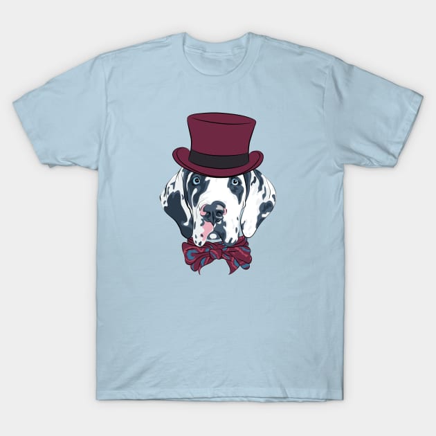 Harlequin Great Dane Puppy in hat T-Shirt by kavalenkava